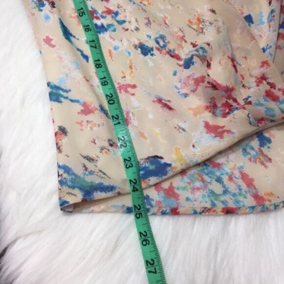 LELIS CREAM CHIFFON MULTICOLOR‎ ABSTRACT PAINT SPLATTER HIGH LOW ARTSY BLOUSE M - Picture 9 of 12